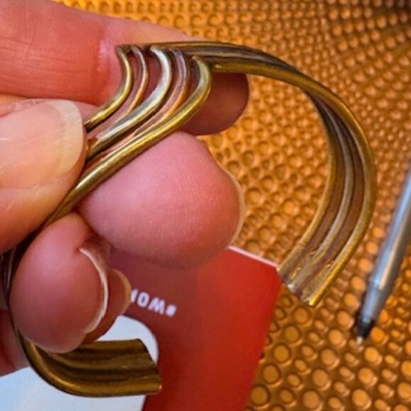 Taxco 1980s Vintage Mixed Metals Wave Cuff Bracelet Brass Silver Copper - Picture 6 of 7